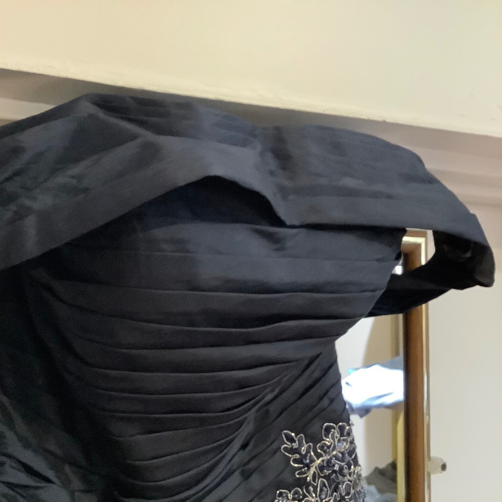 Long, formal, dark blue dress